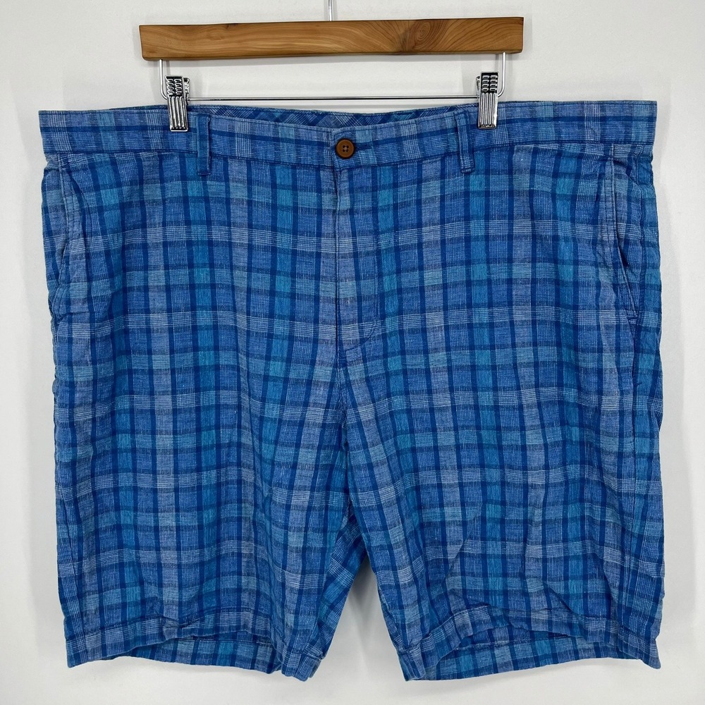 Tommy Bahama Mens‎ Blue Plaid Linen Cotton Blend Shorts Size 44